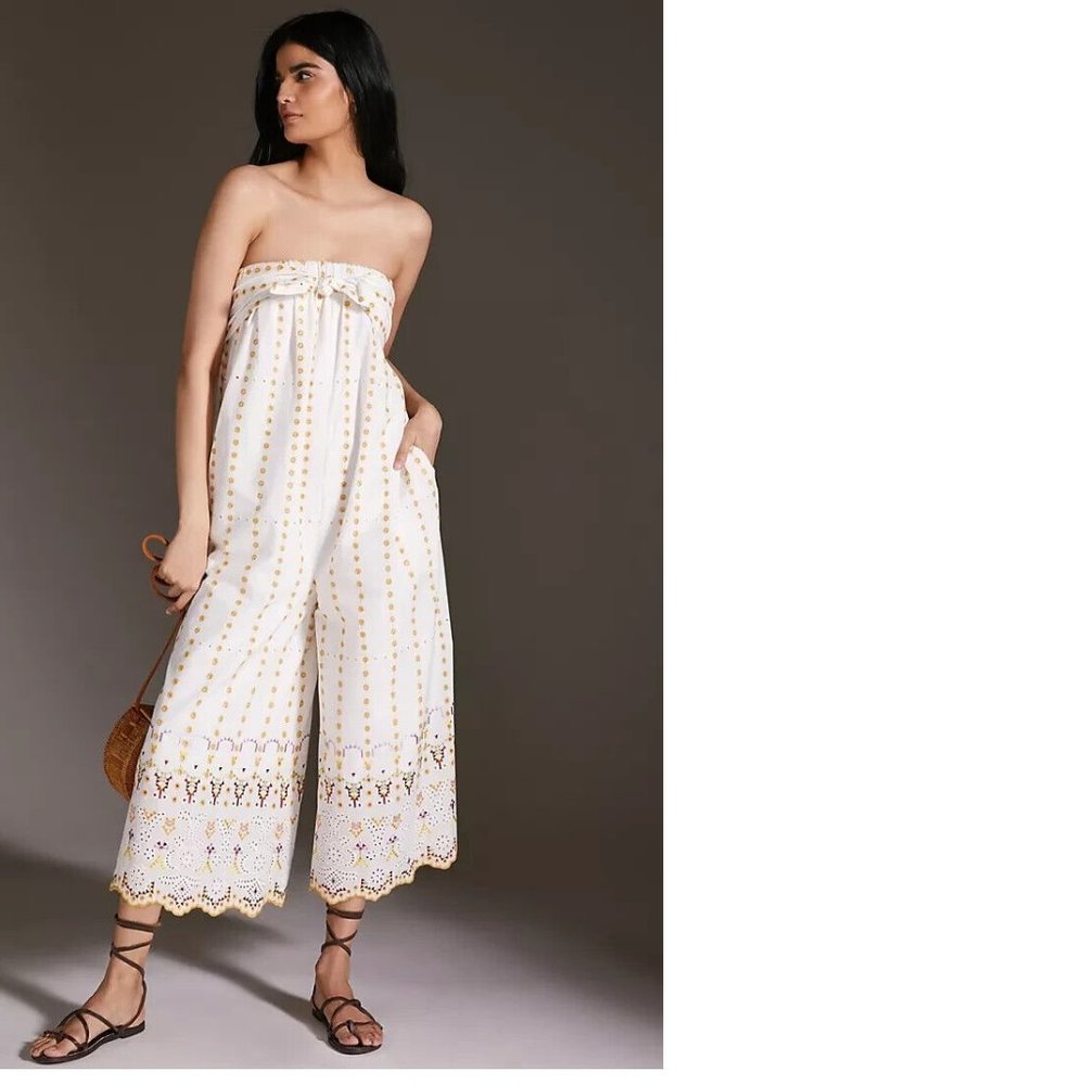 Anthropologie Strapless Eyelet Jumpsuit new with tag size 6